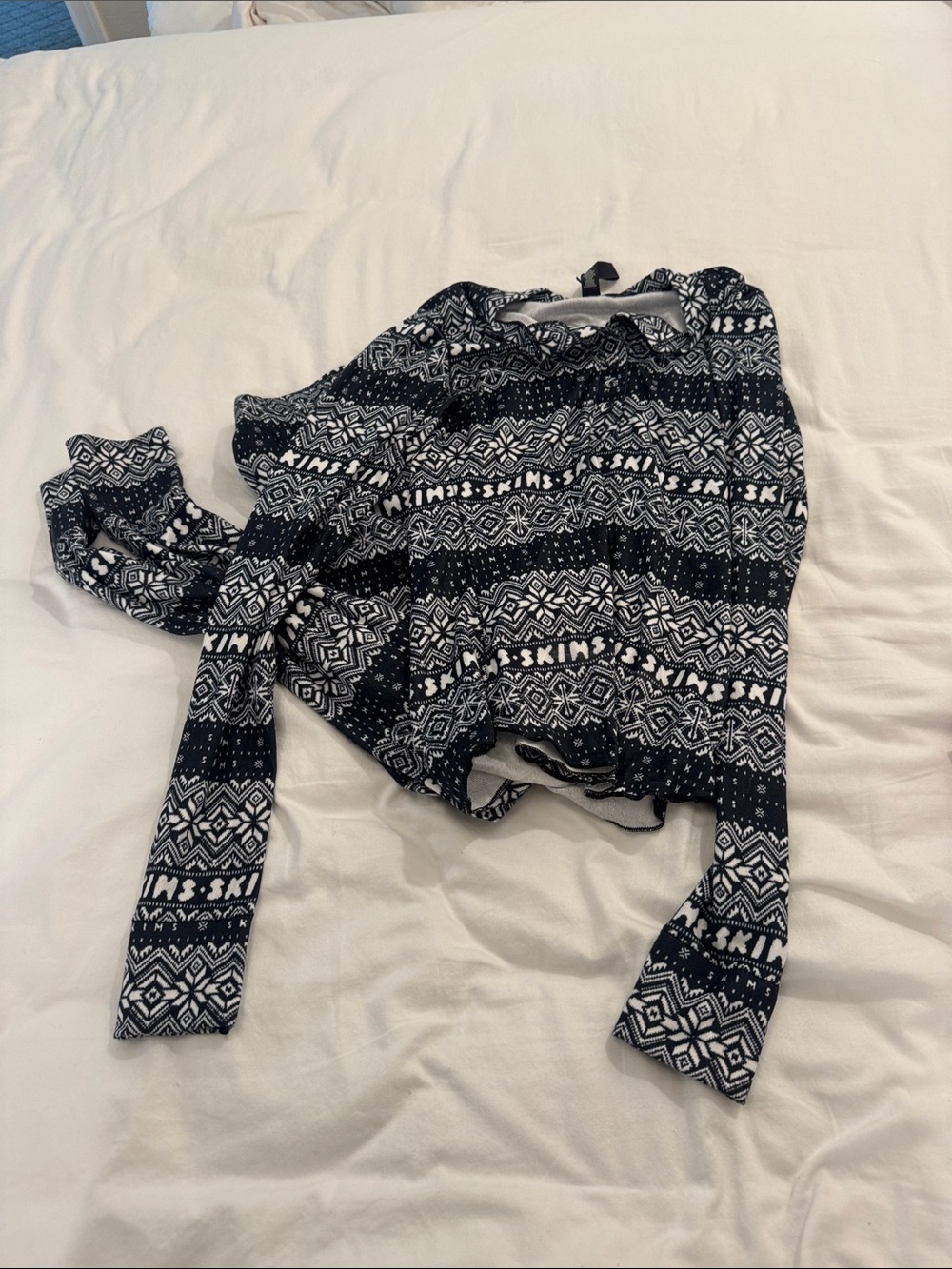 SKIMS Black and White Patterned Long Sleeve Top